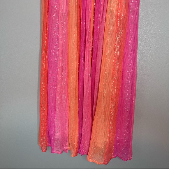 Sundress Melina Metallic Stripe Smocked Babydoll Midi Dress Marbella Pink Orange - Picture 3 of 9